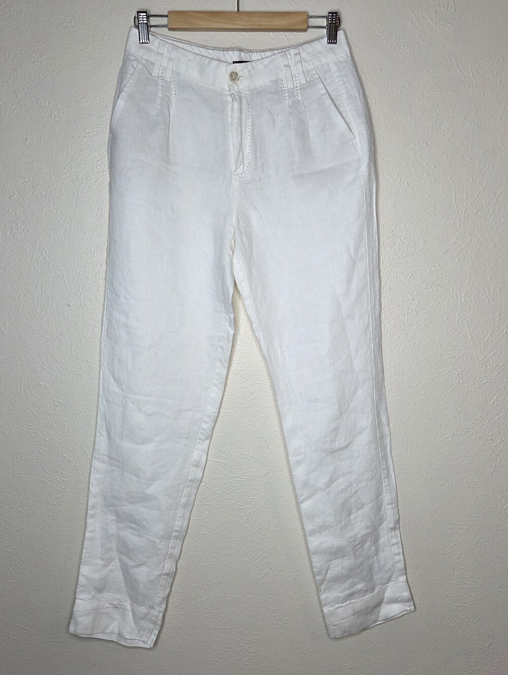 Massimo Dutti 100% Linen White Tapered Pants Made in Portugal Quiet Luxury 6